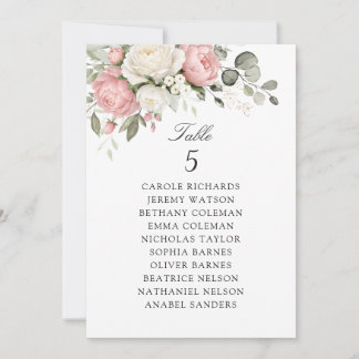 Floral rosafarbene Hochzeitstisch-Sitzplan Karte