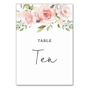 Floral rosafarbene Rosen Hochzeitstisch Nummer Tischnummer