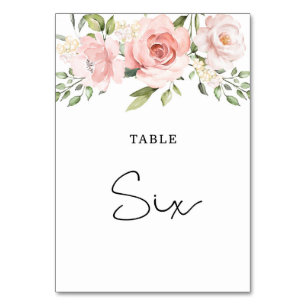 Floral rosafarbene Rosen Hochzeitstisch Nummer Tischnummer