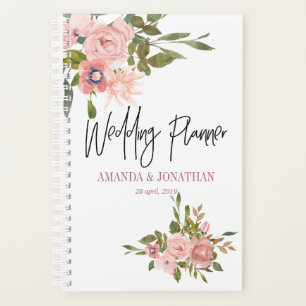 Floral rosafarbener und Rosen-Gold Hochzeitsplaner Planer