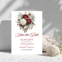 Floral rosafarbenes Burgund Gold Save The Date Kar