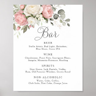 Floral rosafarbenes Grünzeug Hochzeitsbar-Schild Poster