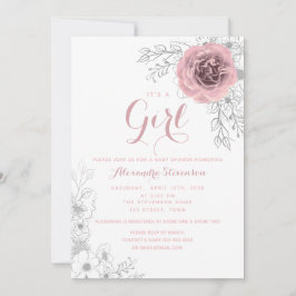 Floral rosafarbenes Mädchen-Baby-Shower Einladung