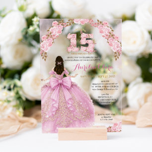 Floral rosafarbenes Prinzessinnenkleid Coquette Qu Acryleinladungen