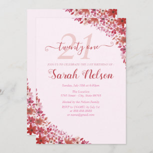 Floral rose 21e Invitation anniversaire