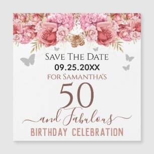 Floral rose 50e anniversaire Save the Date Magnet