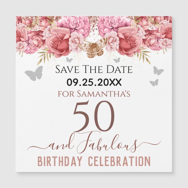 Floral rose 50e anniversaire Save the Date Magnet (Devant)