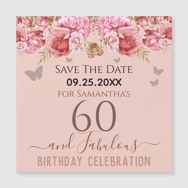 Floral rose 60e anniversaire Save the Date Magnet (Devant)
