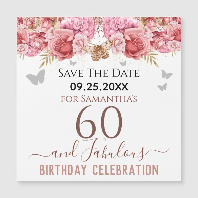 Floral rose 60e anniversaire Save the Date Magnet (Devant)