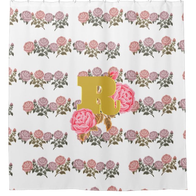 Floral Rose Anfangsbuchstabe Monogramm Name Couple Duschvorhang (Vorderseite)
