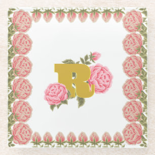 Floral Rose Anfangsbuchstabe Monogramm Name Couple Glasuntersetzer
