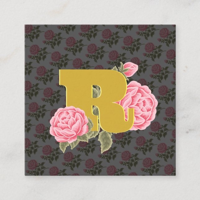 Floral Rose Anfangsbuchstabe Monogramm Name Couple Quadratische Visitenkarte (Vorderseite)