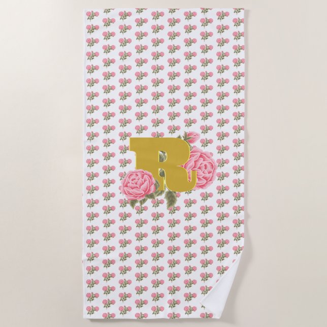 Floral Rose Anfangsbuchstabe Monogramm Name Couple Strandtuch (Vorderseite)