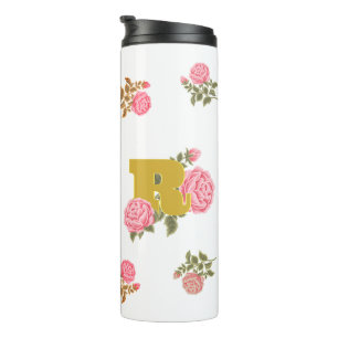 Floral Rose Anfangsbuchstabe Monogramm Name Couple Thermosbecher