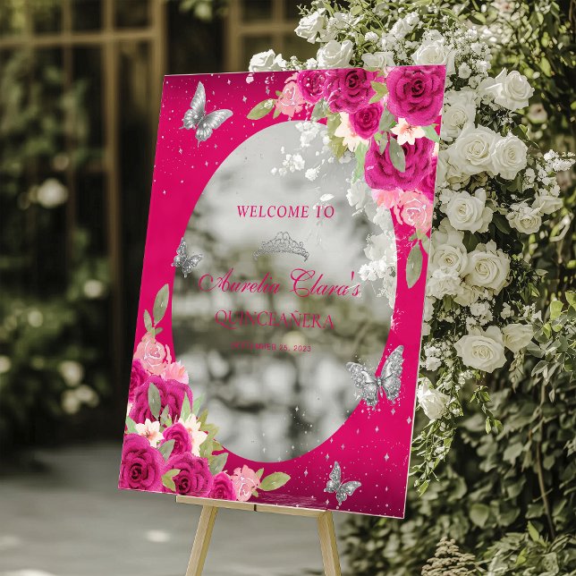 Floral rose Argent Tiara Papillon Quinceañera (Créateur téléchargé)