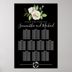 Floral Rose blanc sur tableau de sièges noir à 10 