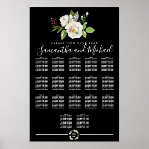 Floral Rose blanc sur tableau noir 17 tables