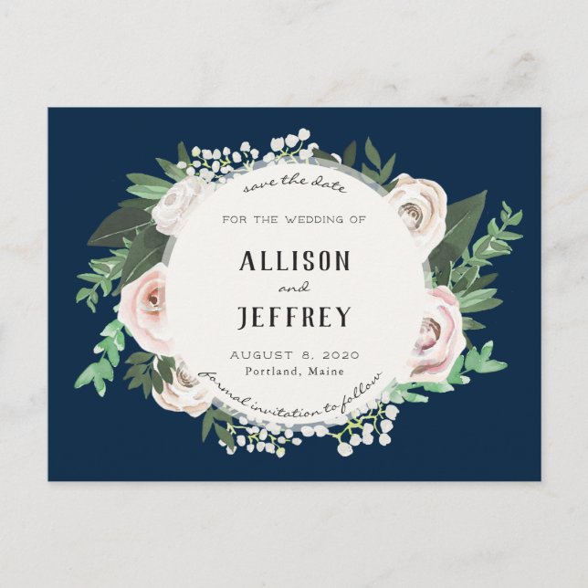 Floral rose blanc vert Enregistrer la date Carte p (Devant)