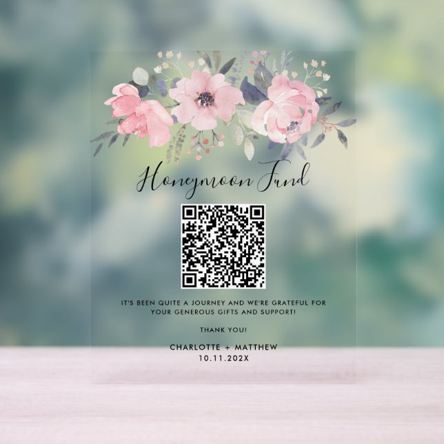 Floral Rose Bloom Honeymoon Fund QR Code (Neutre)