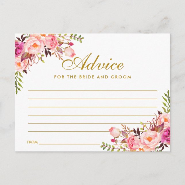 Floral Rose Blush Gold Mariage Carte conseil L (Devant)