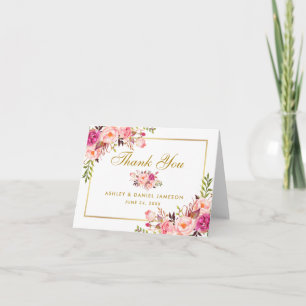 Floral Rose Blush Gold Mariage Merci note