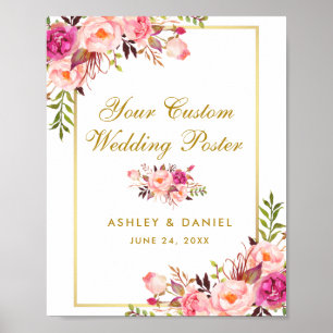 Floral Rose Blush Gold Mariage Poster personnalisé
