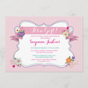 Floral rose C'est une fille / Invitation de Baby s