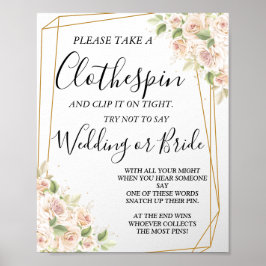 Floral Rose Clothespin Brautparty-Spielzeichen Poster