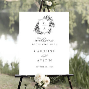 Floral Rose Crest Affiche de bienvenue Mariage