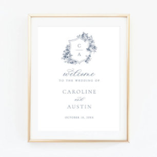 Floral Rose Crest Affiche de bienvenue Mariage