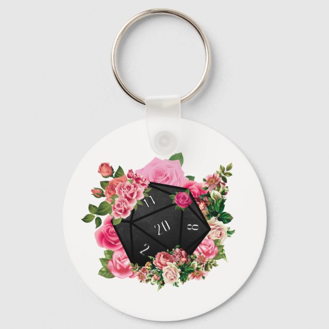 Floral Rose D20 Tabletop RPG Gaming Dice Schlüsselanhänger (Vorderseite)