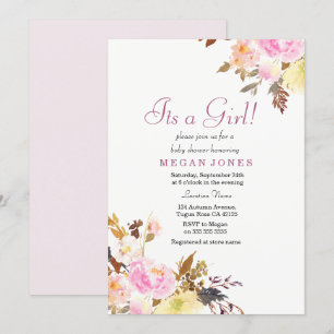 Floral rose doux c'est une fille Invitation Baby s