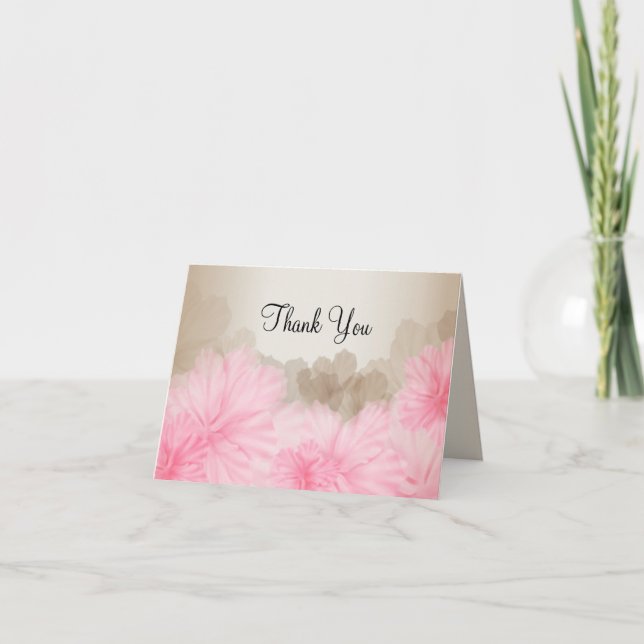 Floral rose et argent | Carte de remerciements (Devant)