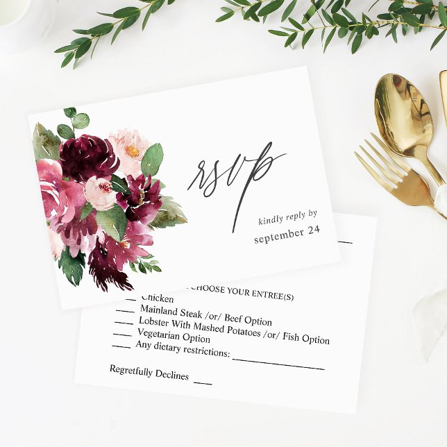 Floral rose et bordeaux 7 w Repas RSVP (Créateur téléchargé)