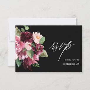 Floral rose et bordeaux 7 w Repas RSVP - Noir