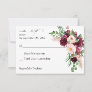 Floral rose et bourgogne 7 non Repas RSVP