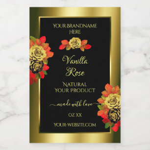 Floral Rose Étiquettes de produits Noir Chimmery O