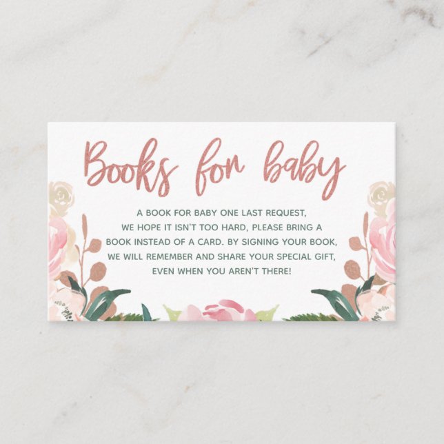 Floral Rose Gold Baby Showbuchanfrage Begleitkarte (Vorderseite)