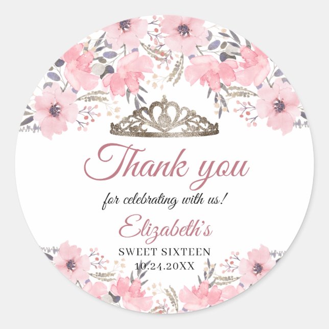 Floral Rose Gold Blush Pink Danke schön Runder Aufkleber (Vorderseite)