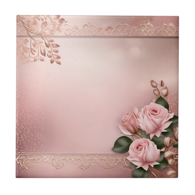 Floral Rose Gold Botanisch Fliese (Vorderseite)