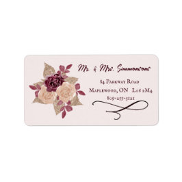 Floral Rose Gold Glitzer Burgundy Rücksendeadresse Adressaufkleber