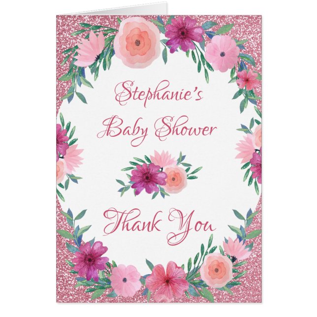 Floral Rose Gold Glitzer Kinderdusche Vielen Dank (Vorne)