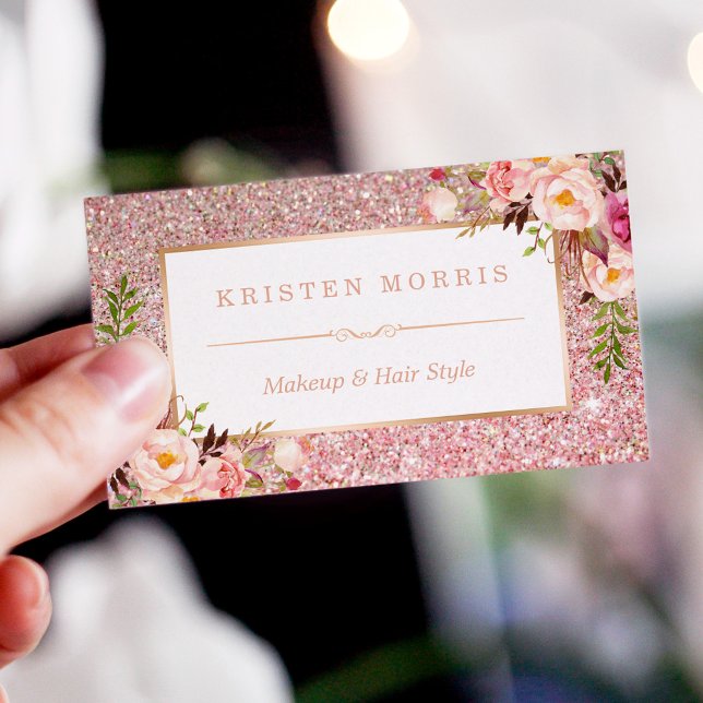 Floral Rose Gold Glitzer Makeup Artist Friseur Sal Visitenkarte (Von Creator hochgeladen)