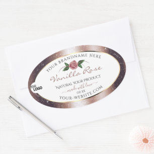 Floral Rose Gold Glitzer White Product Labels Logo Ovaler Aufkleber