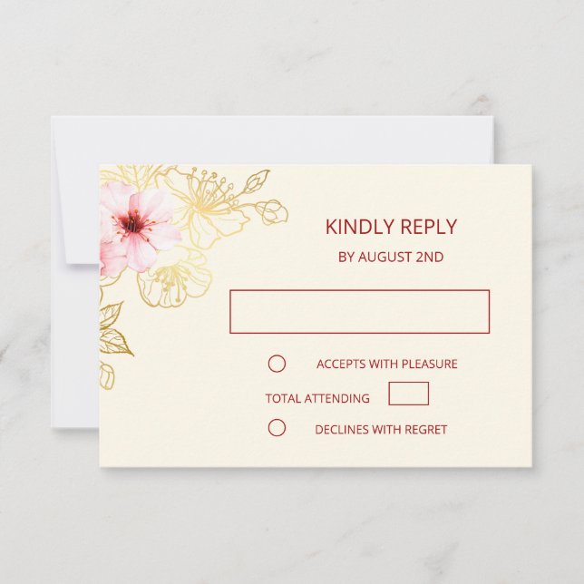 Floral Rose Gold Mariage chinois RSVP (Devant)