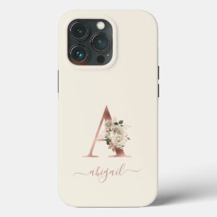 Floral Rose Gold Monogram Letter "A" Elfenbeinkühe Case-Mate iPhone Hülle