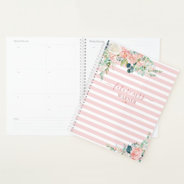 Floral Rose Gold Pink Stripe Script Zukunft Mrs. Planer (Anzeige)