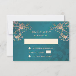 Floral Rose Gold Teal Wedding RSVP