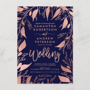 Floral Rose Goldtypografie Marineblauer, schicke H Einladung