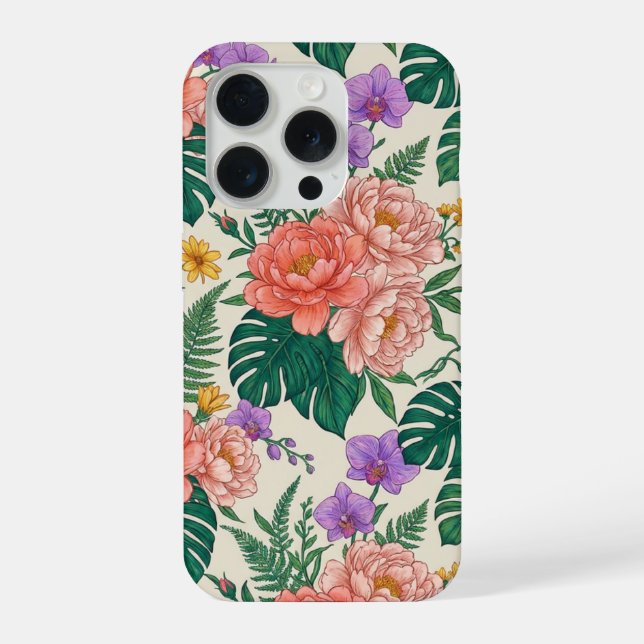 Floral Rose iPhone 15 Case – Elegant Flower Design iPhone 15 Pro Hülle (Rückseite)